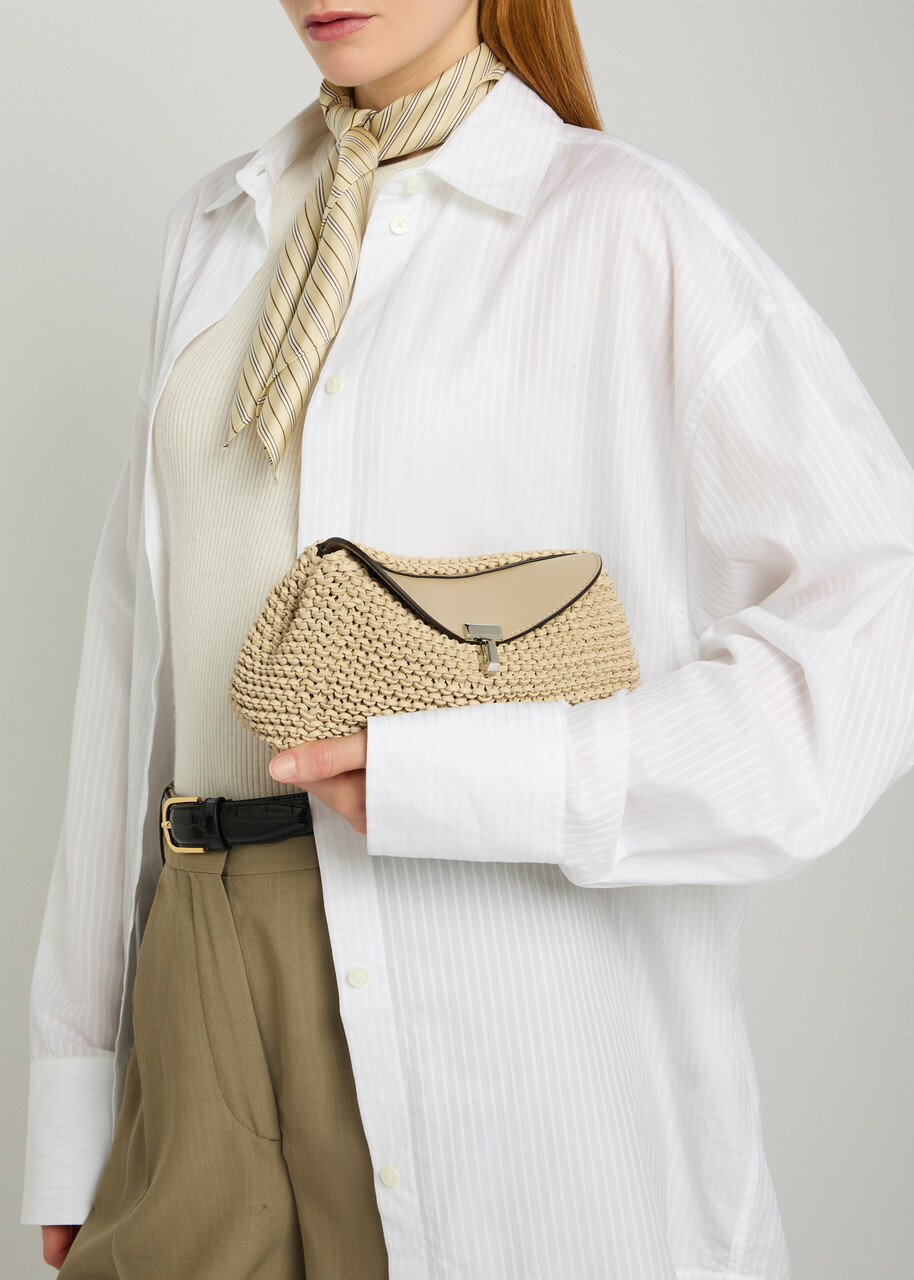 Toteme T-lock Mini Woven Leather Clutch - Cream - One Size