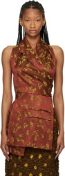 Dries Van Noten Tan Backless Jacquard Blouse