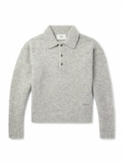 AMI PARIS - Logo-Embroidered Brushed-Knit Polo Shirt - Gray