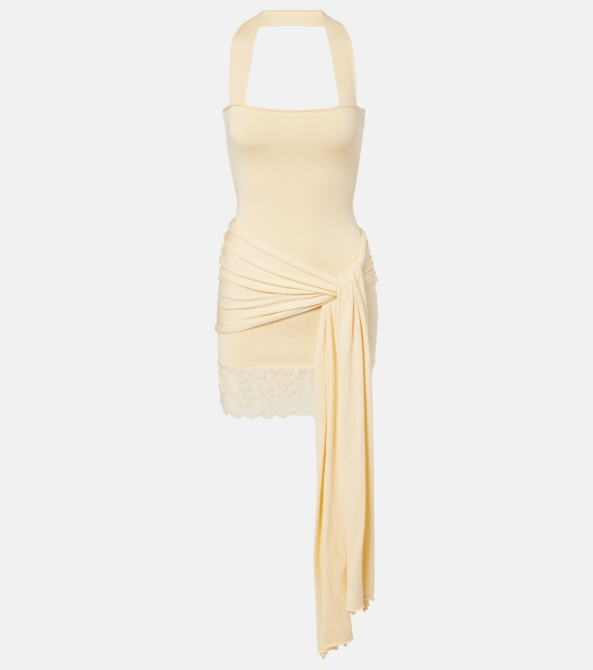 Aya Muse Lace-trimmed halterneck silk and cotton minidress