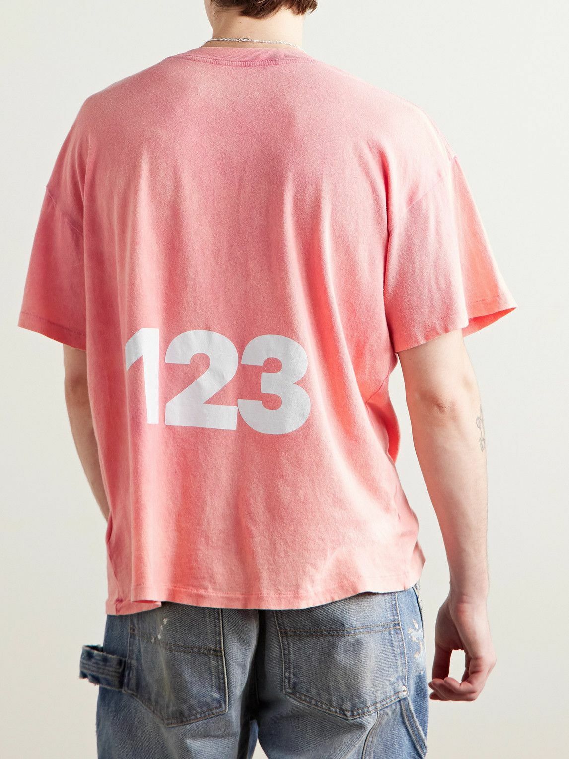 RRR123 - Logo-Print Embroidered Cotton-Jersey T-Shirt - Pink