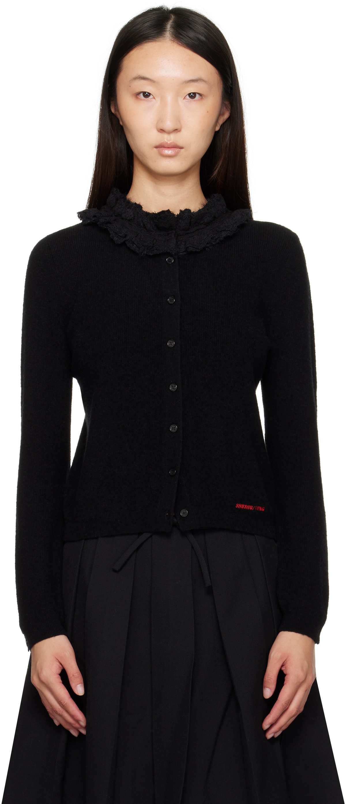 【美品】  SHUSHU/TONG / シュシュ/トング | カットオフ サムホール ニット カーディガン | 10 | ブラック | レディース 美品】 SHUSHU/TONG / シュシュ/トング | カットオフ サムホール