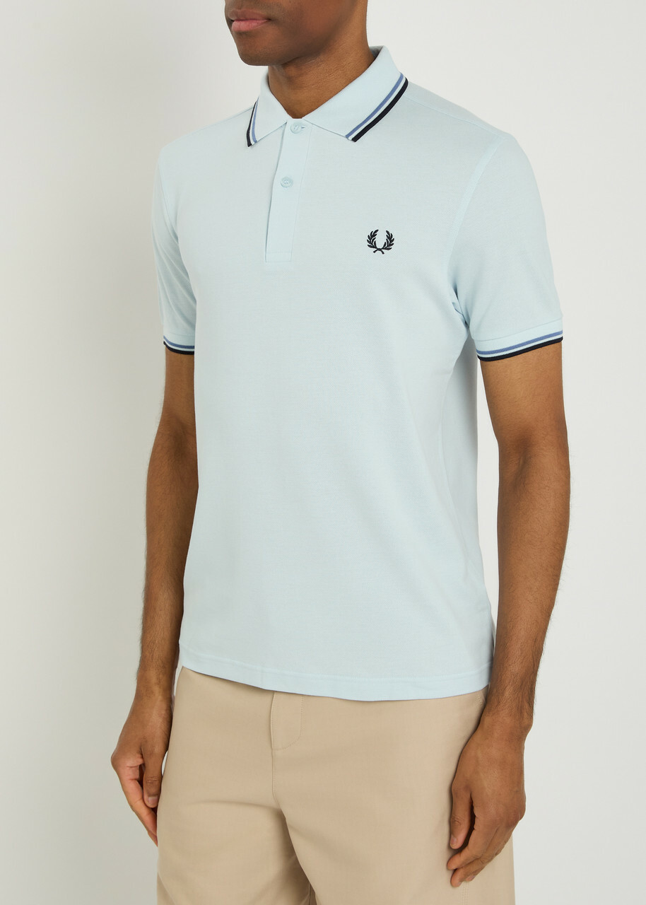 Fred Perry Twin Tipped Logo Piqué Cotton Polo Shirt Light Blue