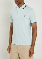 Fred Perry Twin Tipped Logo Piqué Cotton Polo Shirt Light Blue