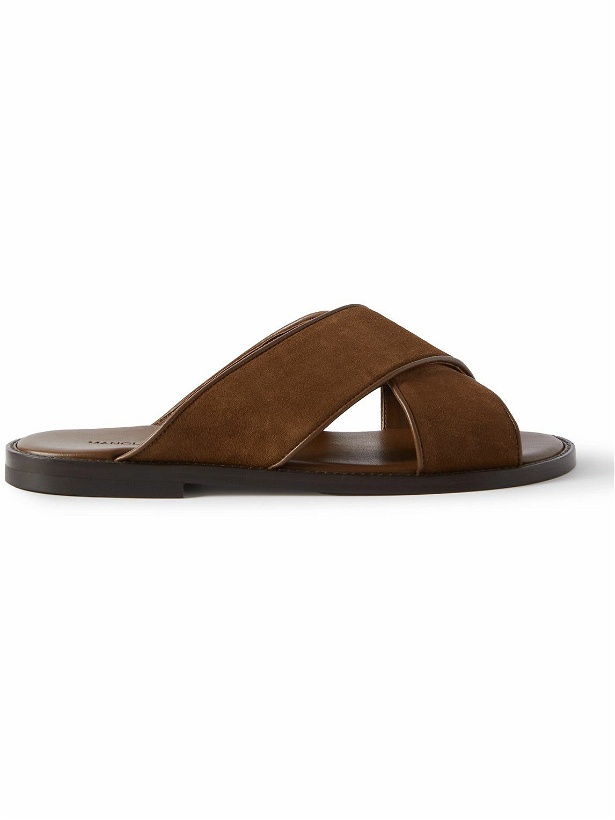 Photo: Manolo Blahnik - Otawi Leather-Trimmed Suede Sandals - Brown