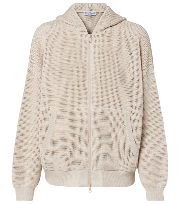 Photo: Brunello Cucinelli Open-knit cotton-blend lamé zip-up hoodie