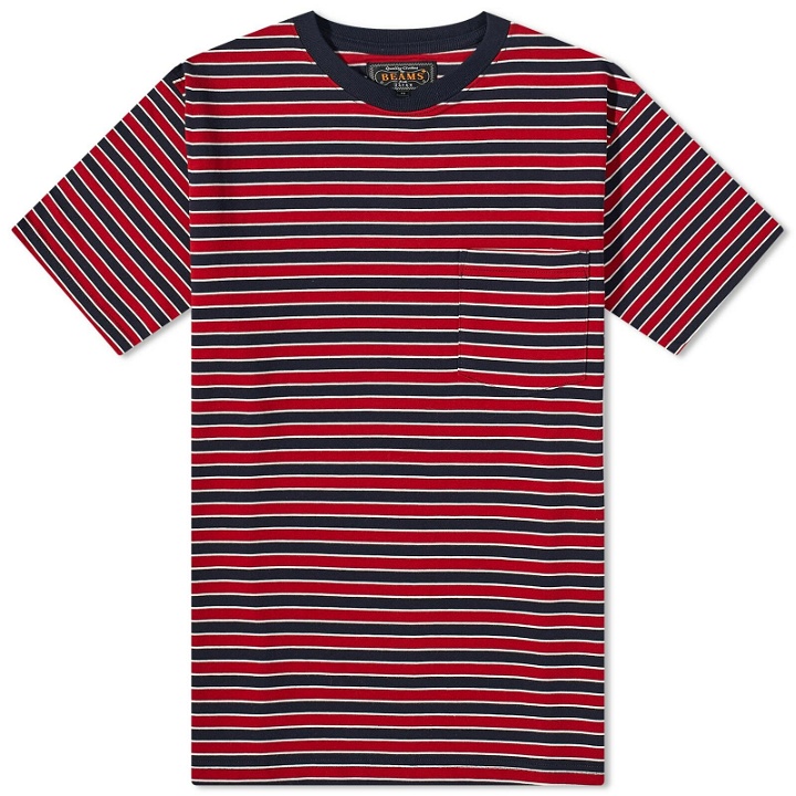 Photo: Beams Plus Men's Multi Stripe Pocket T-Shirt in Navy