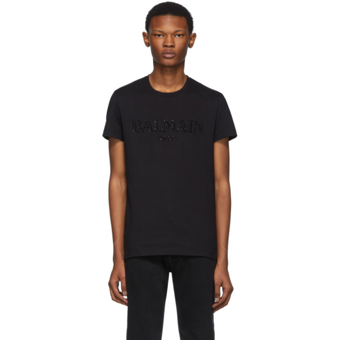 Photo: Balmain Black Glass Embroidered T-Shirt