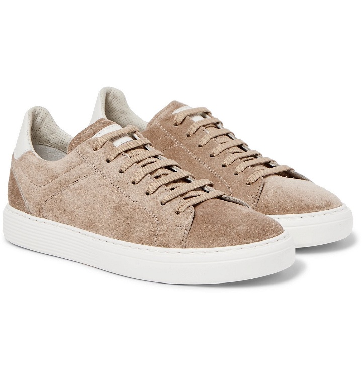 Photo: Brunello Cucinelli - Leather-Trimmed Suede Sneakers - Neutrals