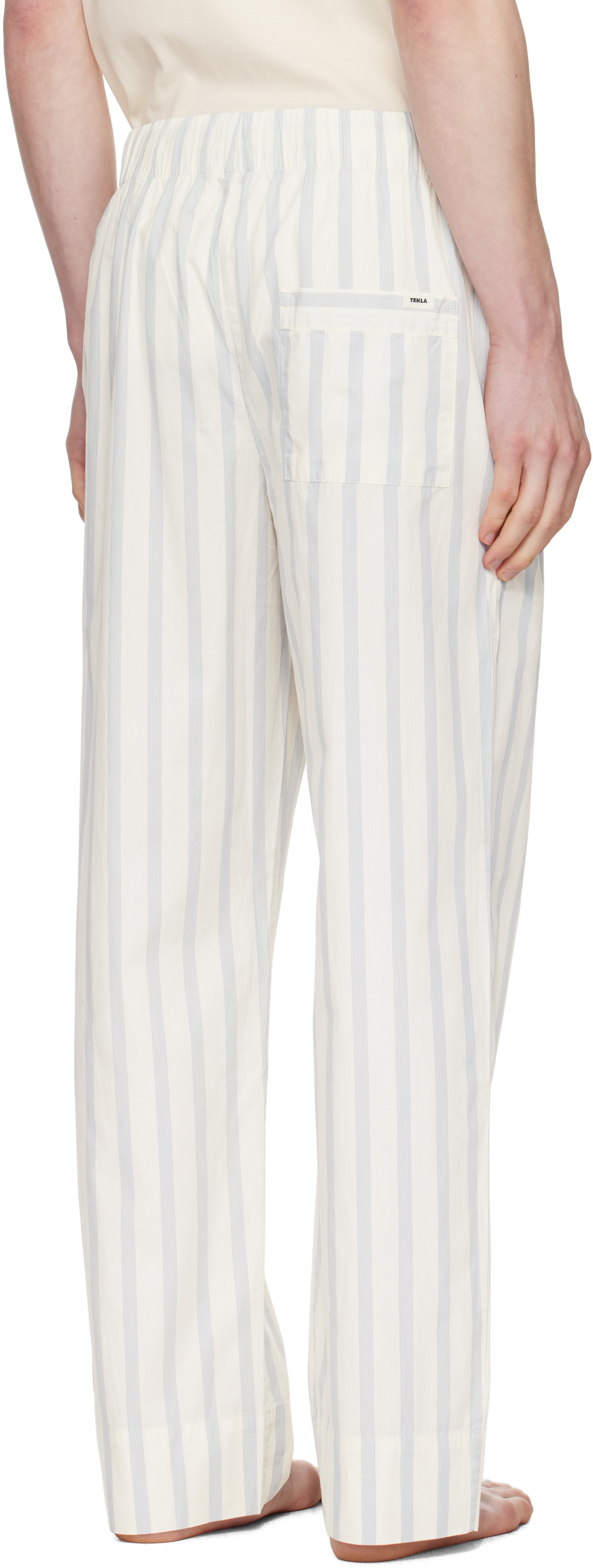 Tekla Off-White & Navy Poplin Pyjama Pants