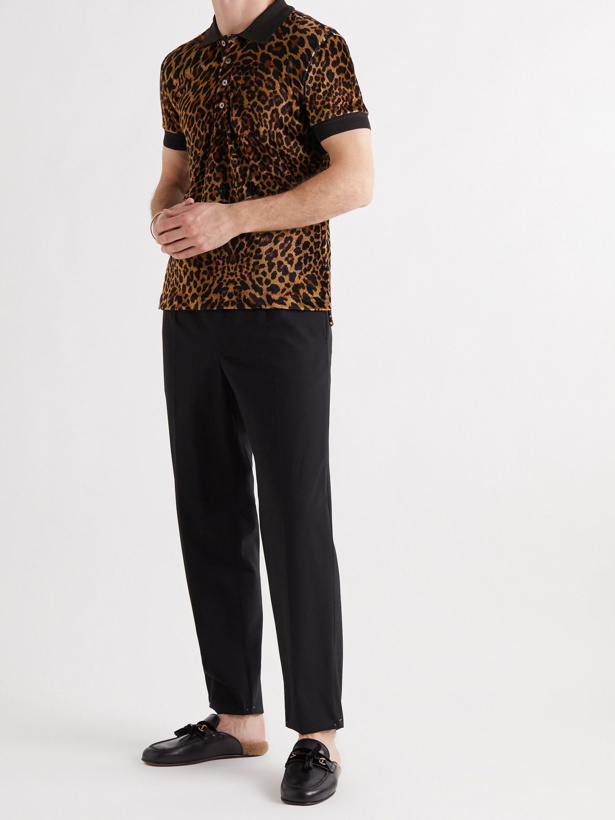 Photo: TOM FORD - Leopard-Print Velour Polo Shirt - Brown