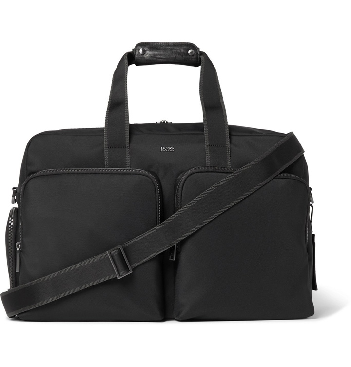 Photo: HUGO BOSS - Textured Leather-Trimmed Shell Holdall - Black