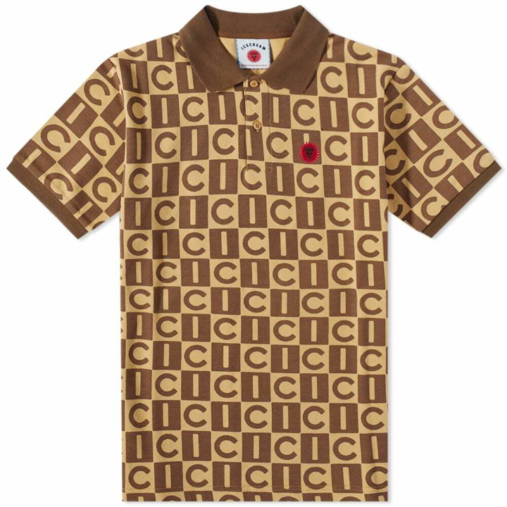 Photo: ICECREAM Men's Checkerboard Polo Shirt in Brown