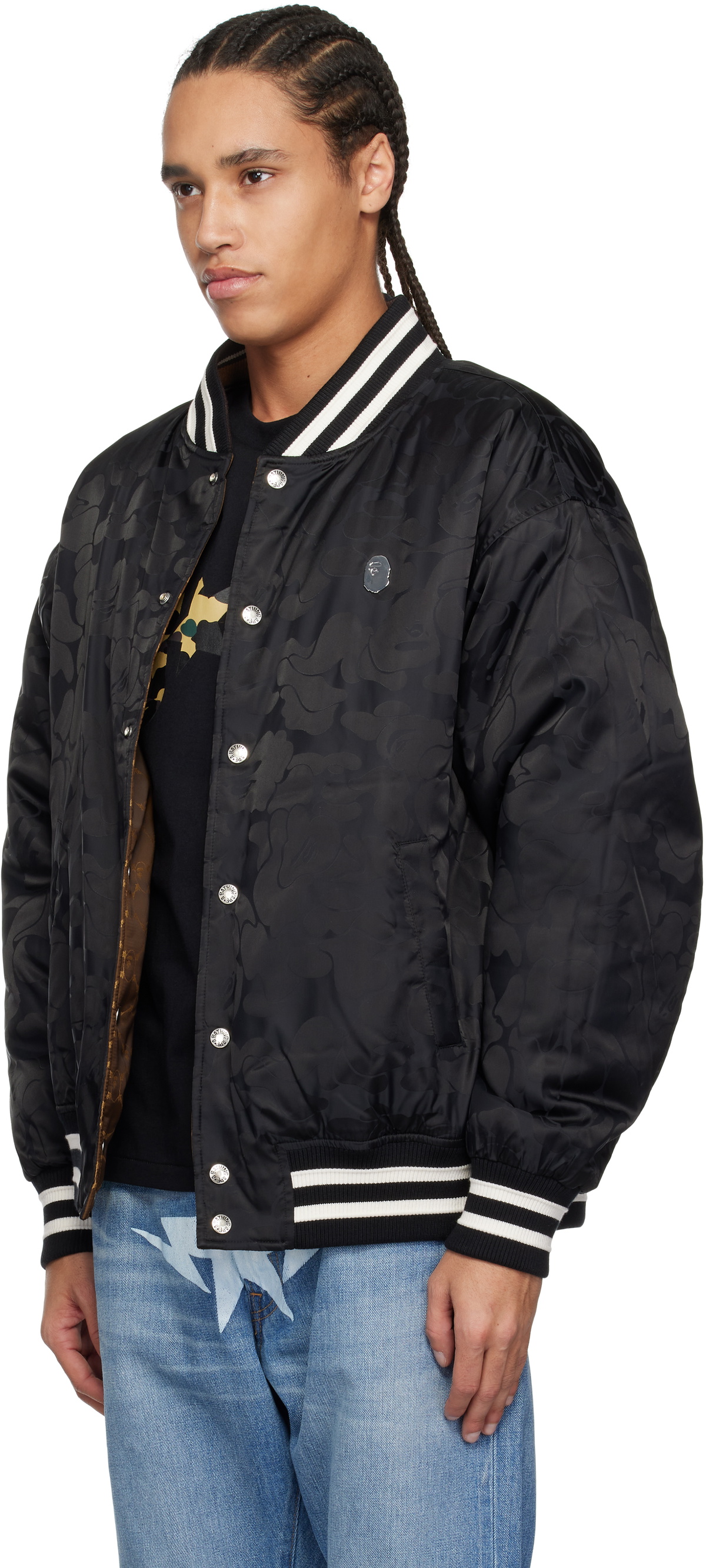 BAPE Brown ABC Camo Jacquard Reversible Bomber Jacket