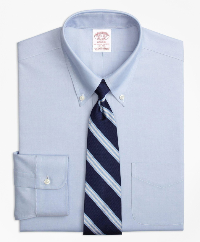 Photo: Brooks Brothers Men's Stretch Madison Relaxed-Fit Dress Shirt, Non-Iron Pinpoint Button-Down Collar | Blue
