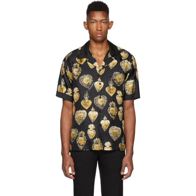 Photo: Dolce and Gabbana Black Silk Sacred Heart Shirt