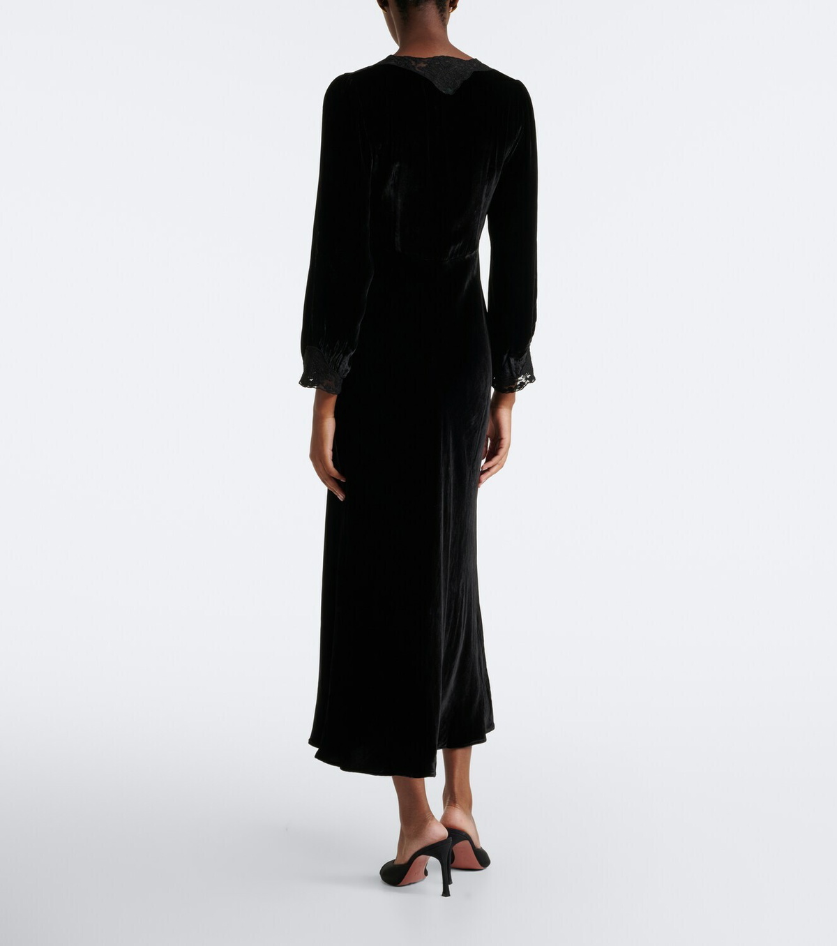 Rixo Larah lace-trimmed velvet midi dress