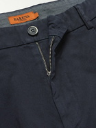 Barena - Tapered Cropped Pleated Stretch-Cotton Twill Trousers - Blue
