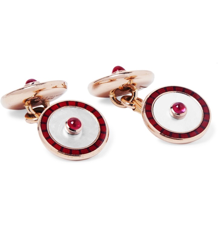 Photo: Deakin & Francis - 18-Karat Gold, Mother-of-Pearl, Ruby and Enamel Cufflinks - Red