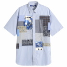 Junya Watanabe MAN Men's Patchwork Mix Short Sleeve Shirt in White/Sax X Mix