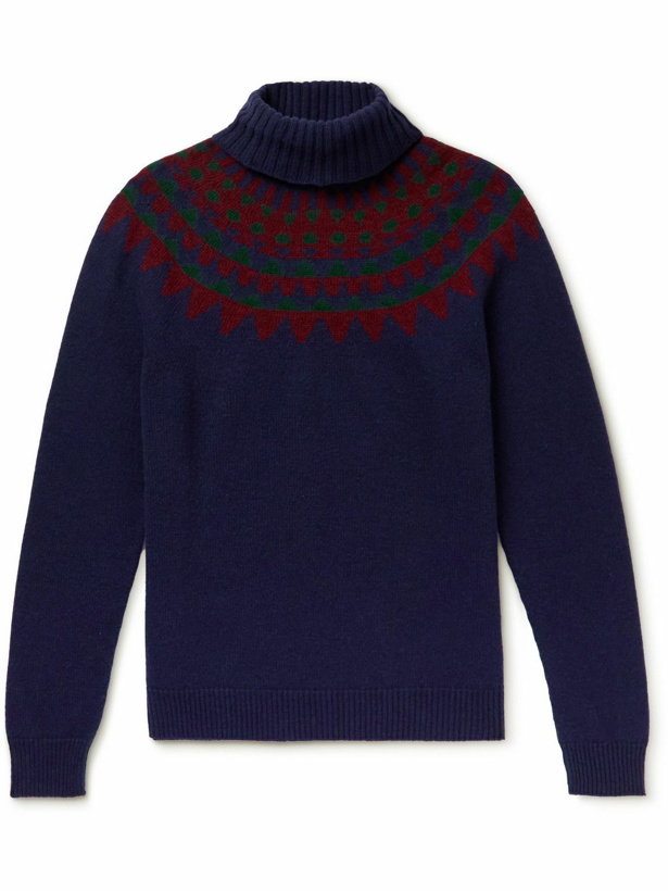 Photo: Incotex - Jacquard-Knit Virgin Wool Rollneck Sweater - Blue