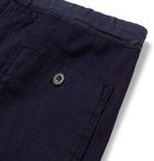 Beams Plus - Slim-Fit Tapered Grosgrain-Trimmed Cotton-Blend Twill Drawstring Trousers - Blue