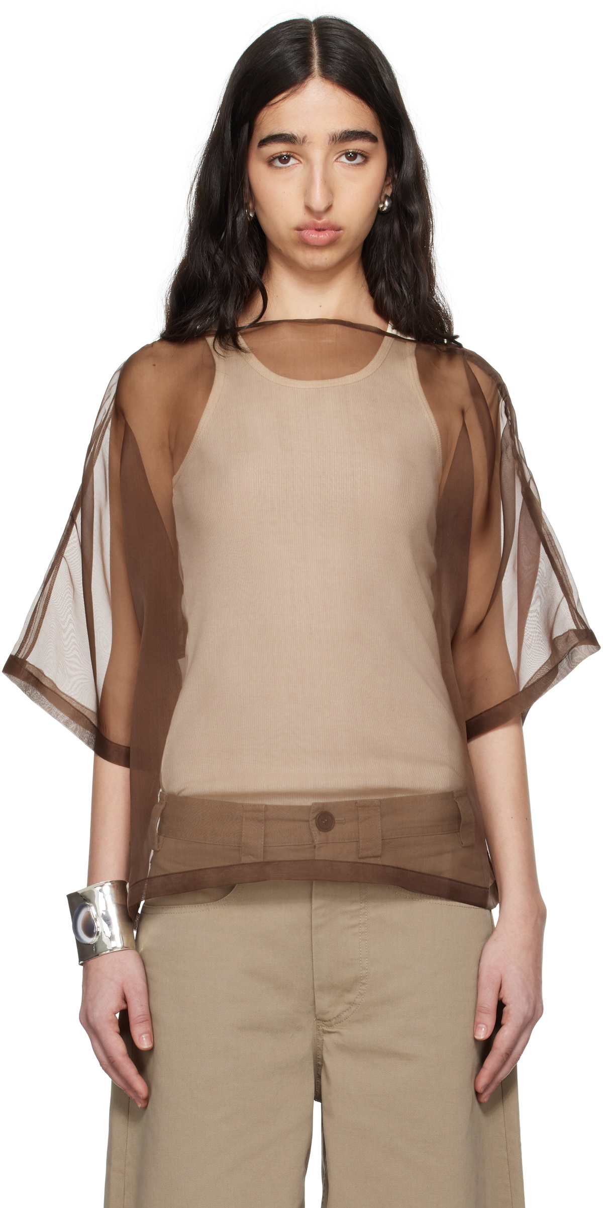 Meta Campania Collective Brown Nat See-Through Silk T-shirt