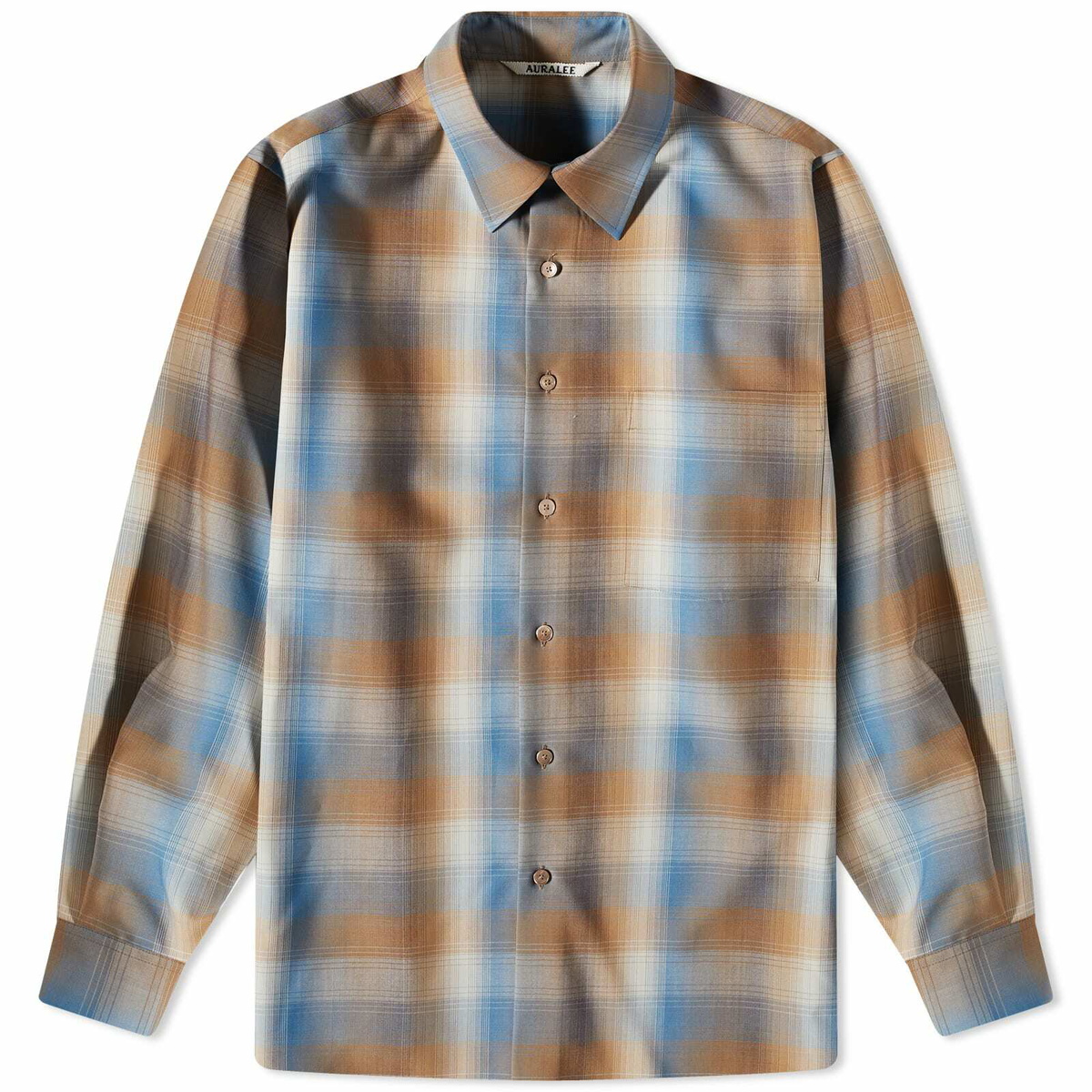 Auralee Men's Check Shirt in Blue/Brown Check Auralee