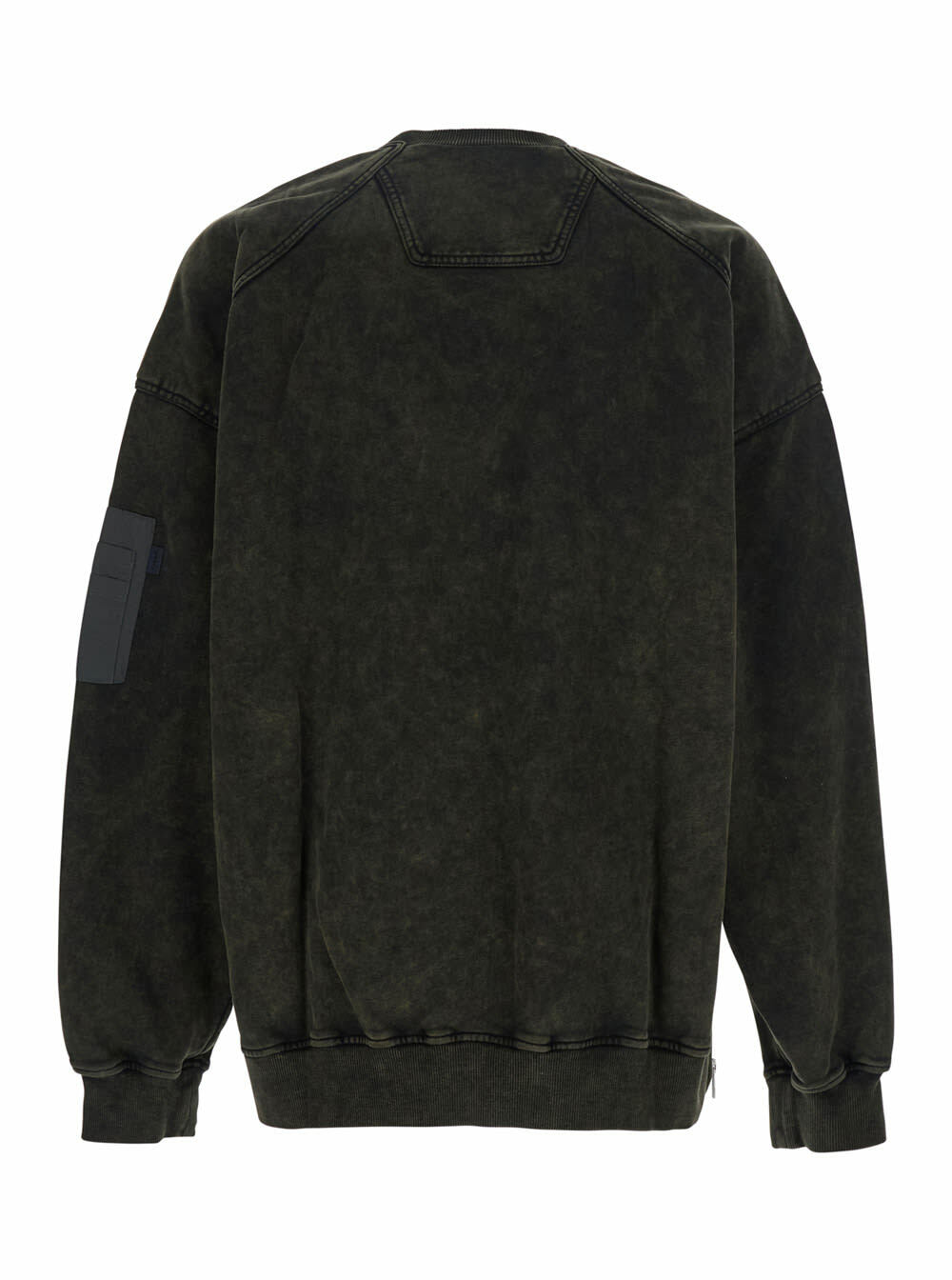 Juun.J Khaki Green Crewneck Sweater With Zip Pocket On The Sleeve In Cotton Man