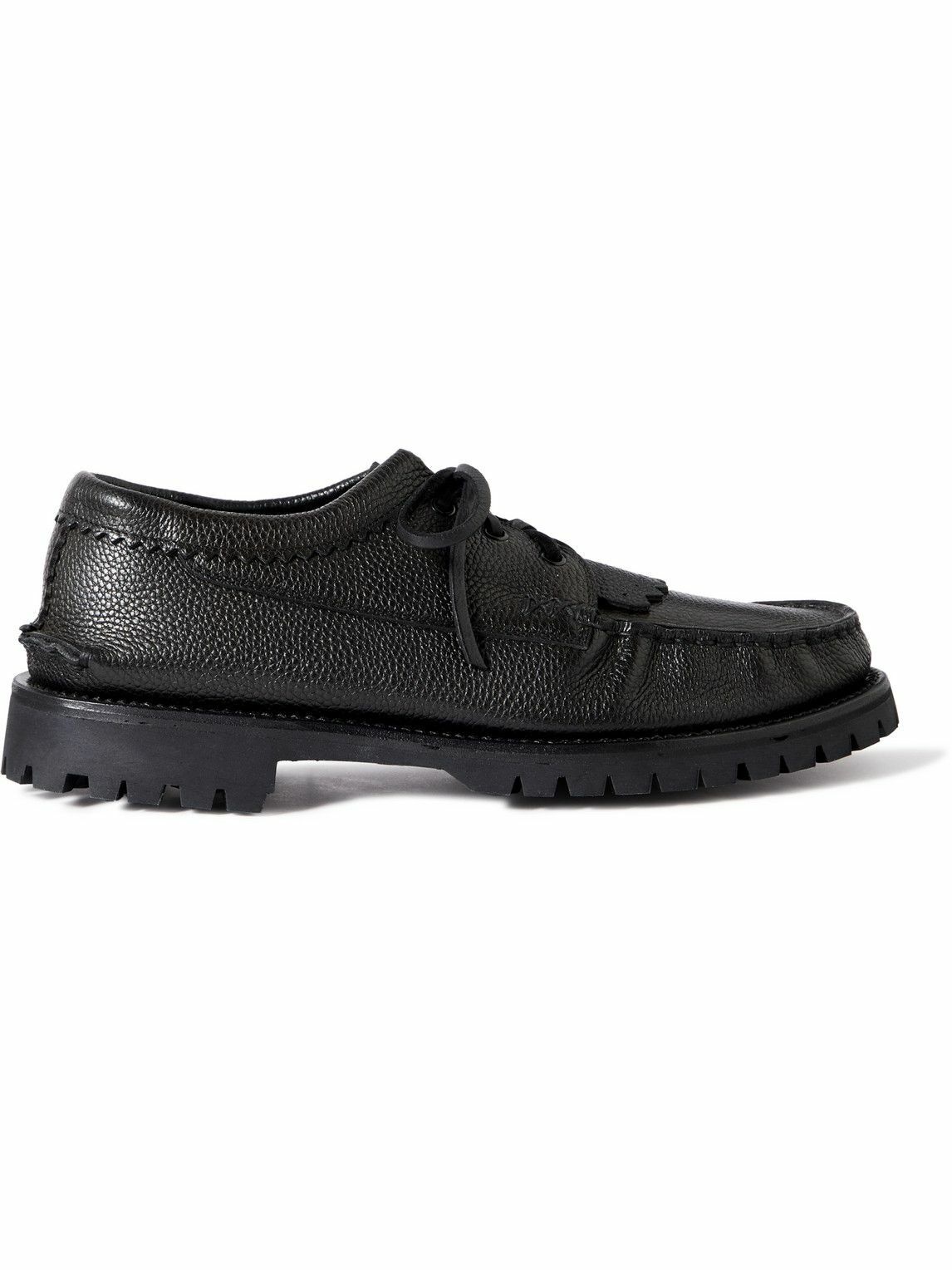 Photo: Yuketen - Fringed Full-Grain Leather Kiltie Boat Shoes - Black
