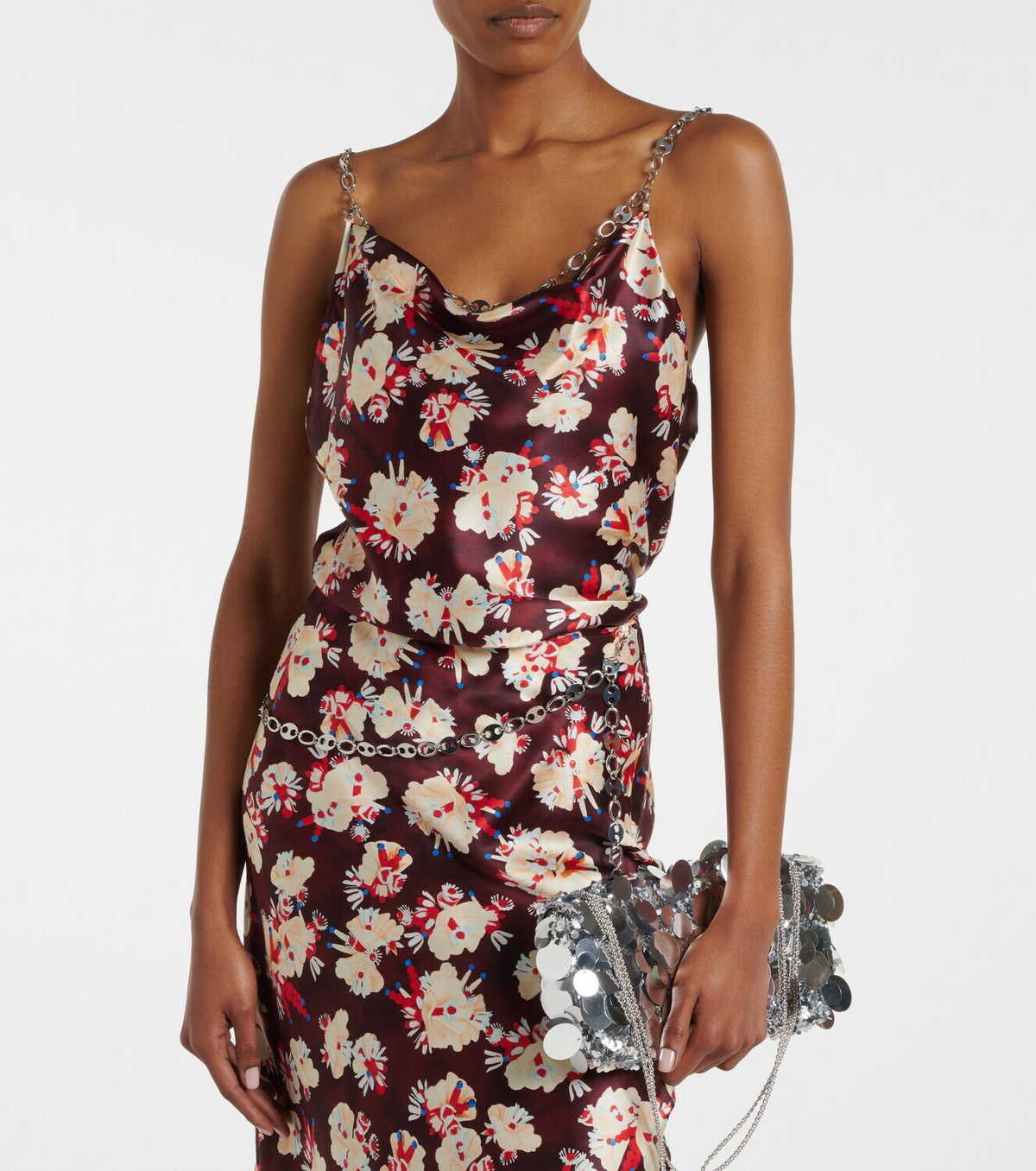 Rabanne Chain-detail floral satin top