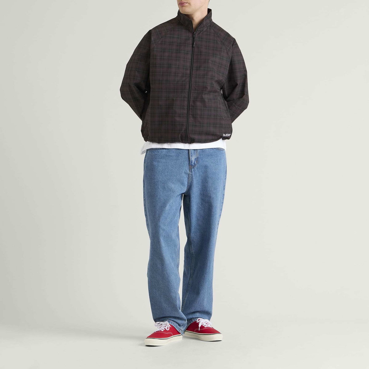 Butter Goods Men's Plaid Nylon Jacket in Burgundy