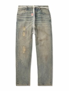 RRR123 - Fathers Way Slim-Fit Straight-Leg Belted Distressed Printed Jeans - Blue
