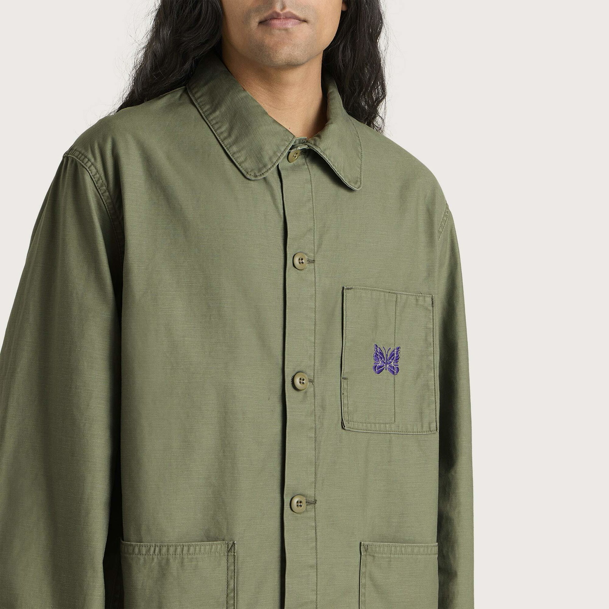 Needles Men's Reversed Sateen Coverall Jacket in Olive