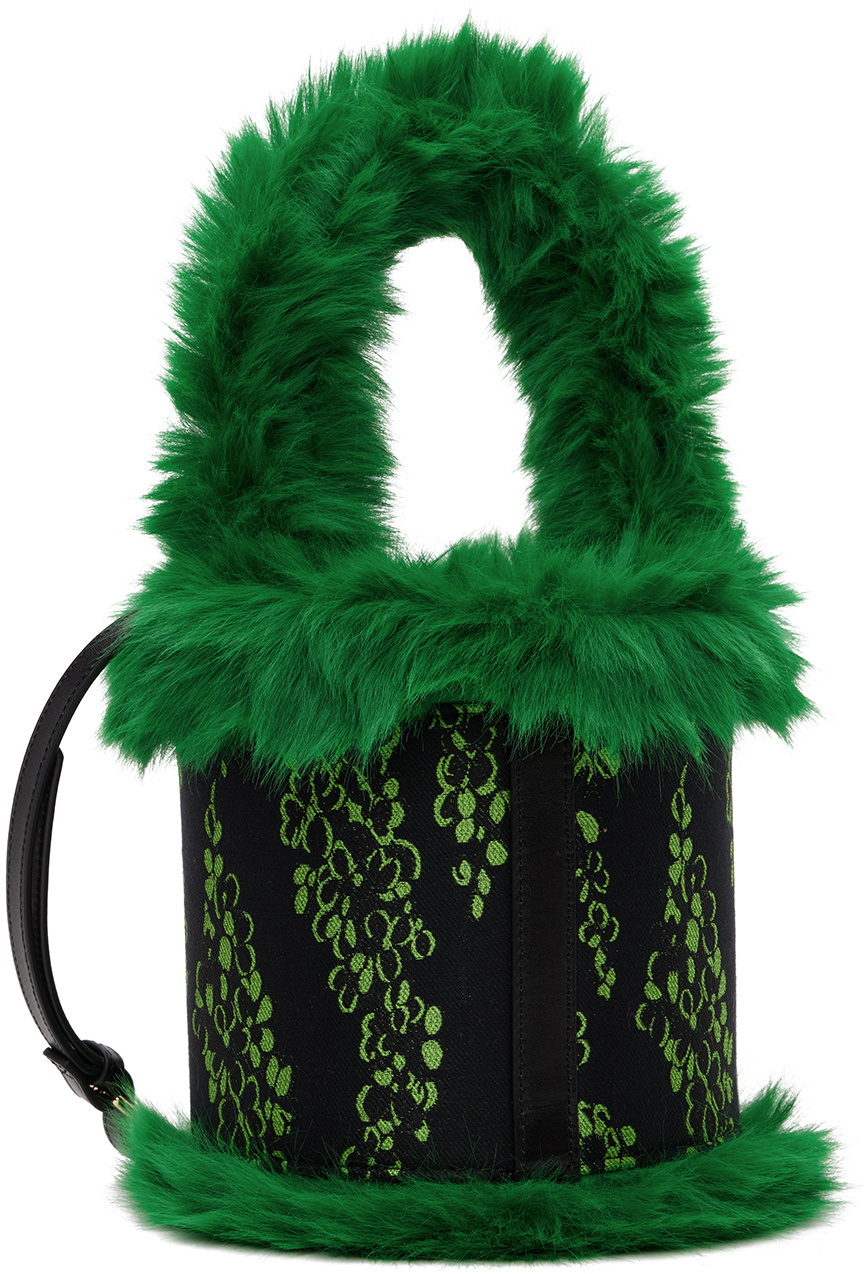 SHUTING QIU Green & Black Jacquard Patchwork Bucket Bag