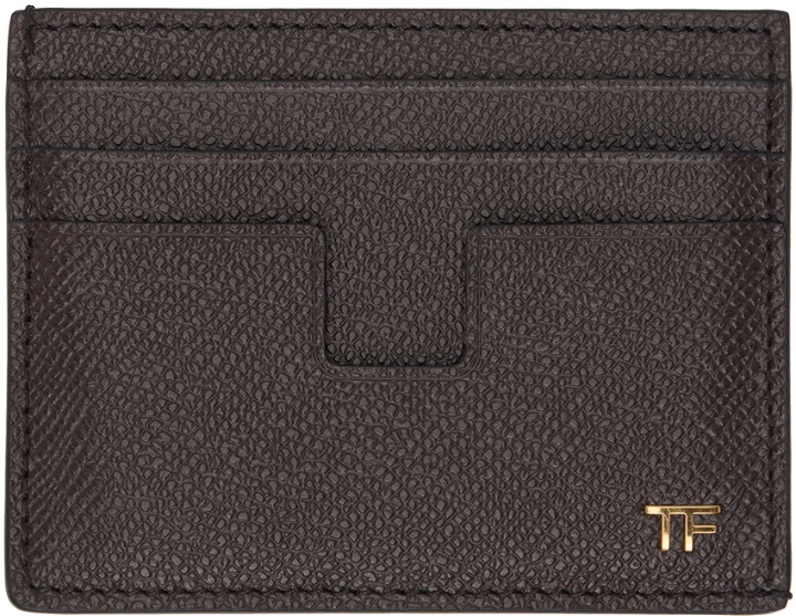 Photo: TOM FORD Brown Small Grain Leather Card Holder