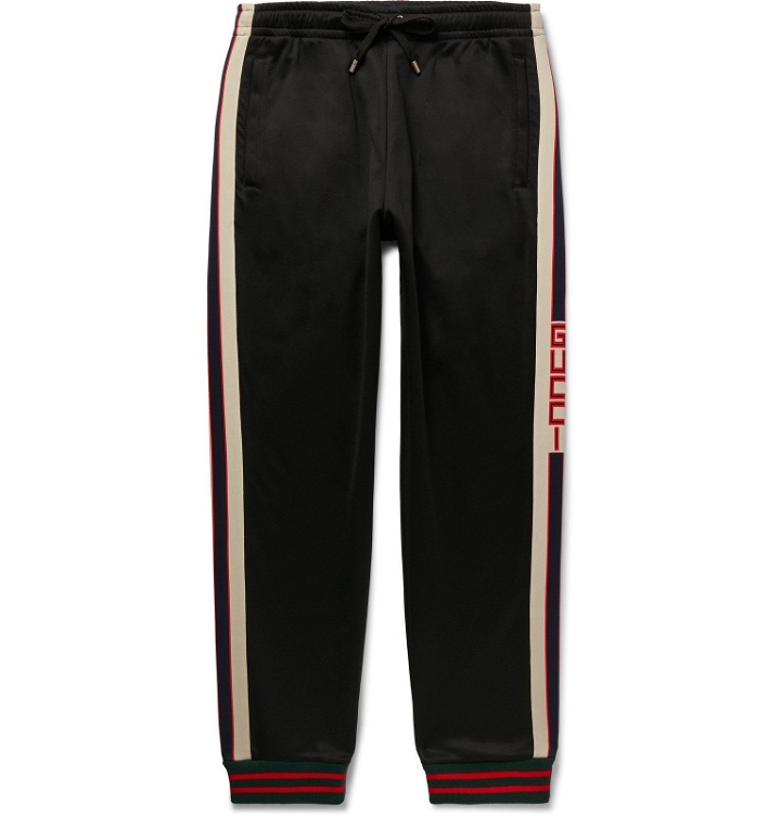 Photo: Gucci - Tapered Webbing-Trimmed Tech-Jersey Track Pants - Black