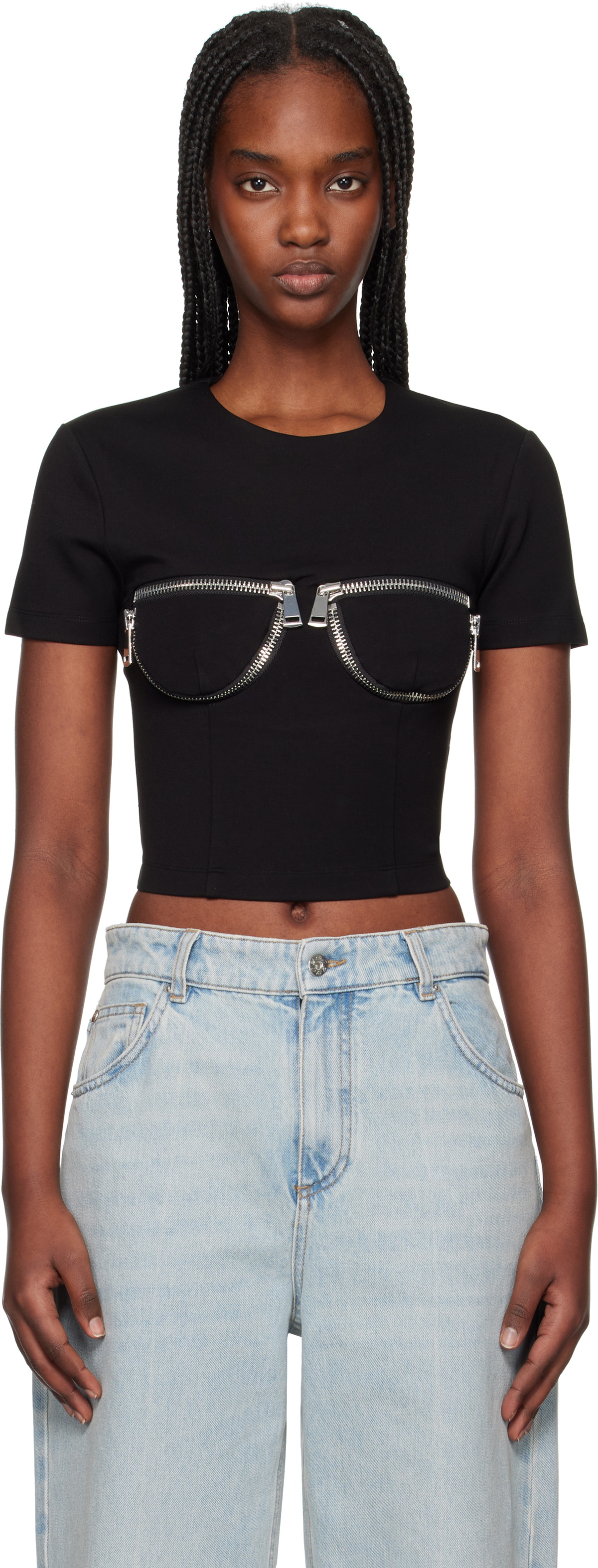 AREA Black Zipper Bustier Cup T-Shirt