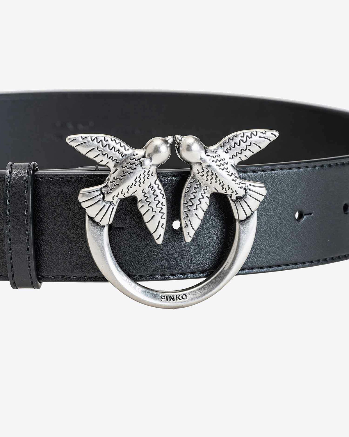 Pinko Love Birds Leather Belt Black Old Silver Pinko