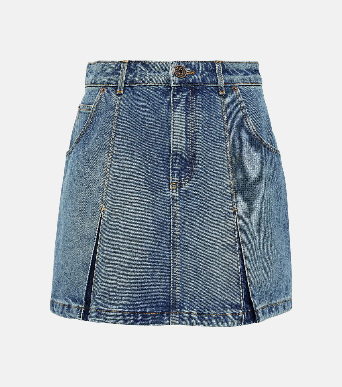 Balmain Pleated denim mini skirt