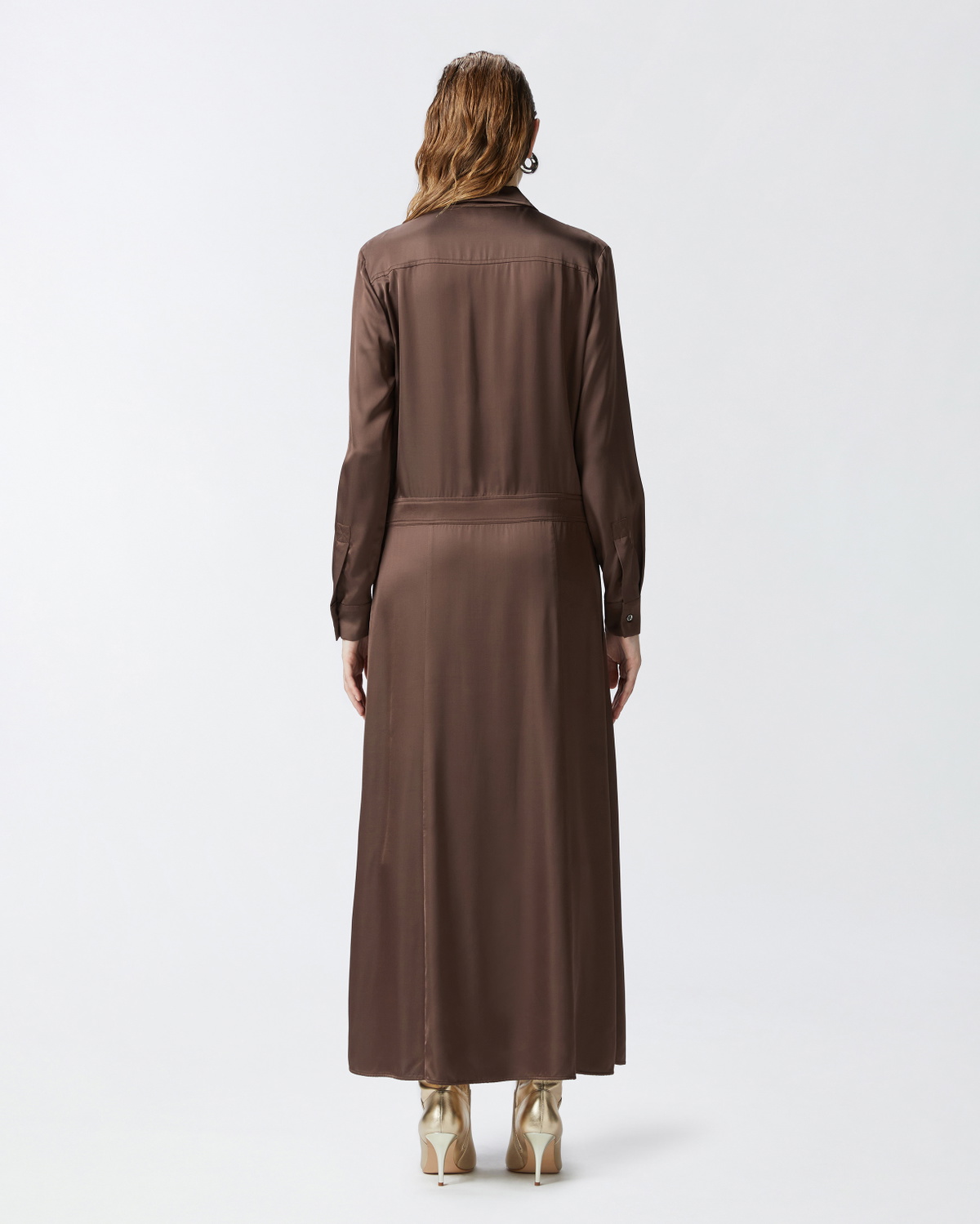 Pinko Long Satin Shirt Dress Brown Africa Earth