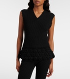 Ganni Crochet-trimmed ribbed cotton-blend top