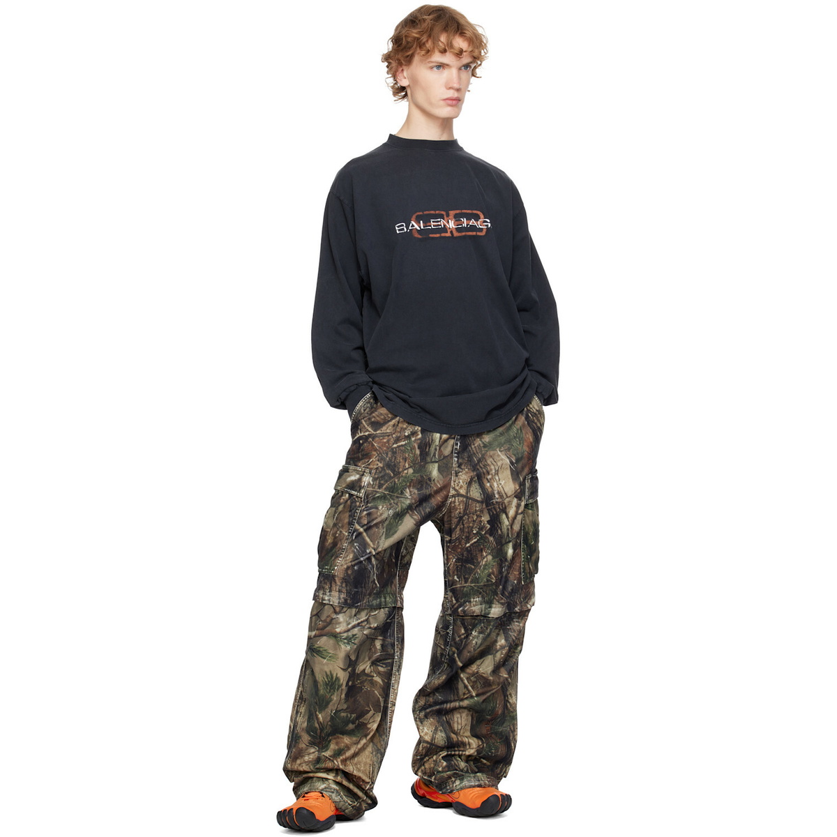 Balenciaga Brown Camo Flocked Cotton Baggy Cargo Pants