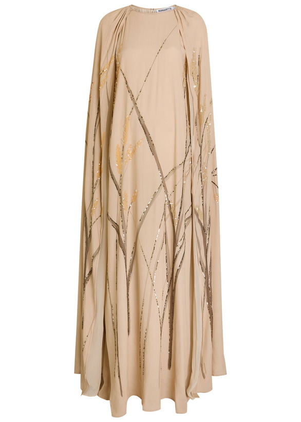 Photo: Bernadette Minnie Cape-effect Crepe Maxi Dress Beige