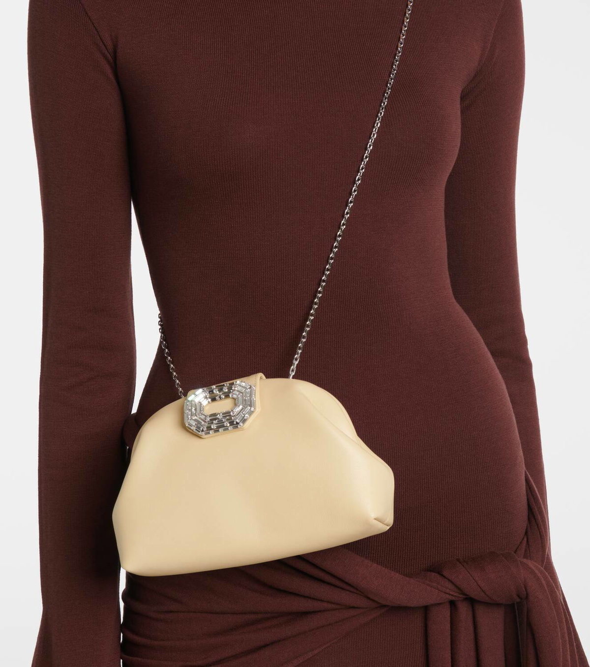 Amina Muaddi Camelia embellished leather clutch