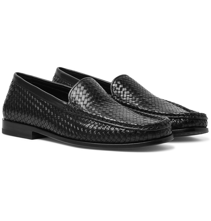 Photo: J.M. Weston - Collapsible-Heel Woven Leather Loafers - Black