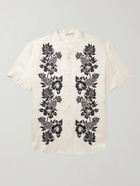 SAINT LAURENT - Grandad-Collar Embroidered Voile Shirt - White