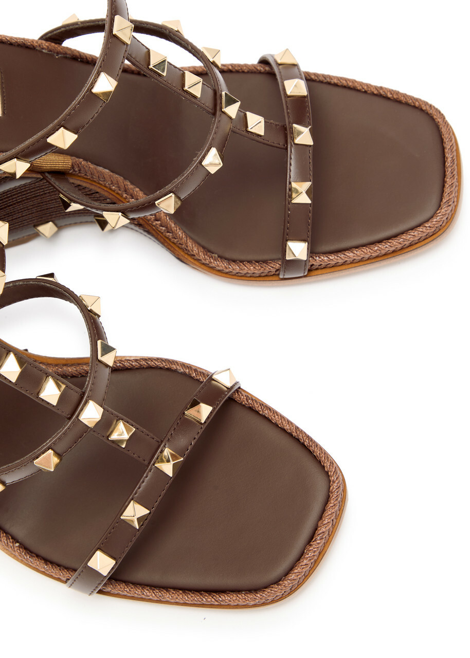 Valentino Rockstud 100 Leather Wedge Espadrilles Brown