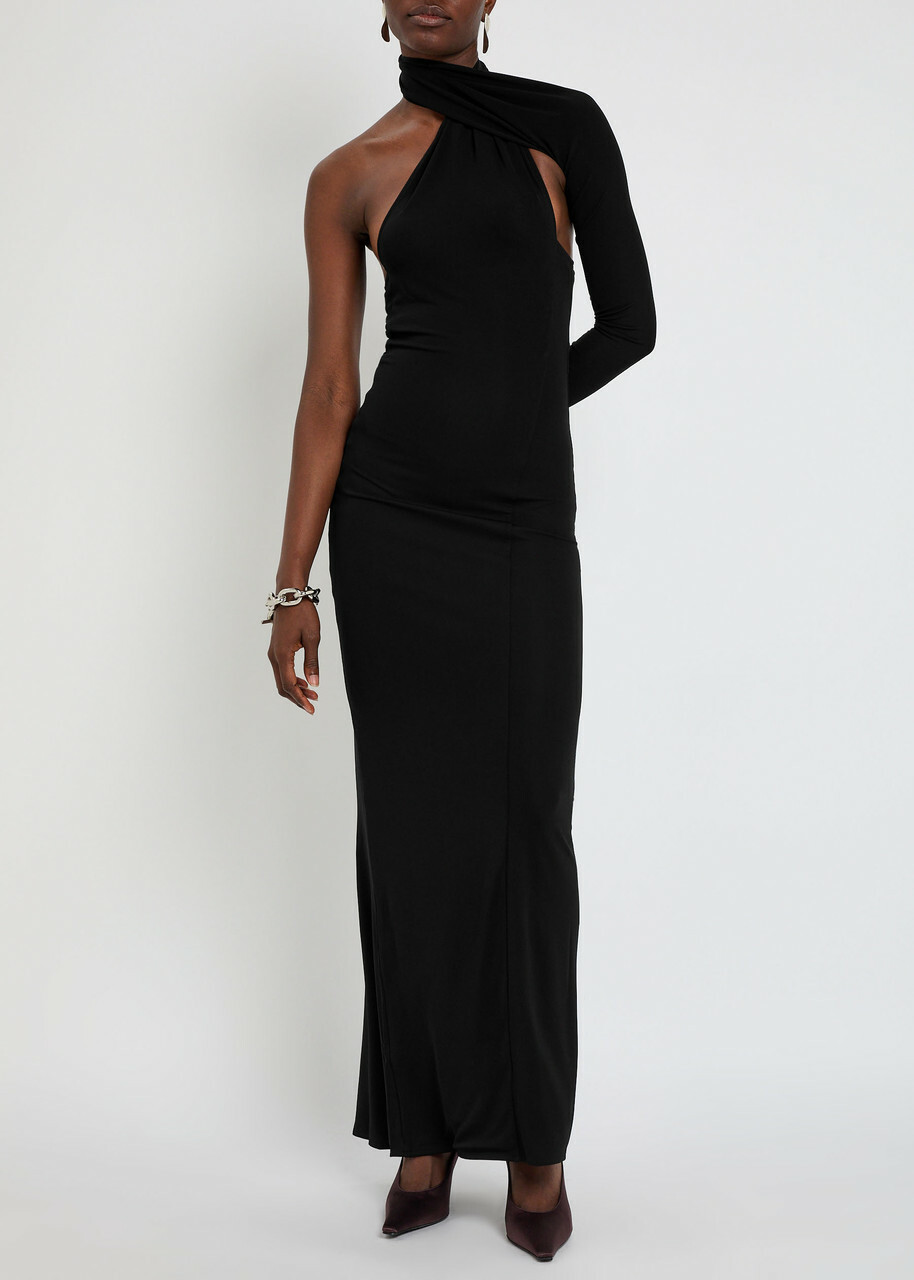 Courrèges One-shoulder Stretch-crepe Gown Black