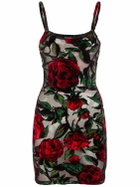 BALMAIN - Rose Print Velvet Mini Dress